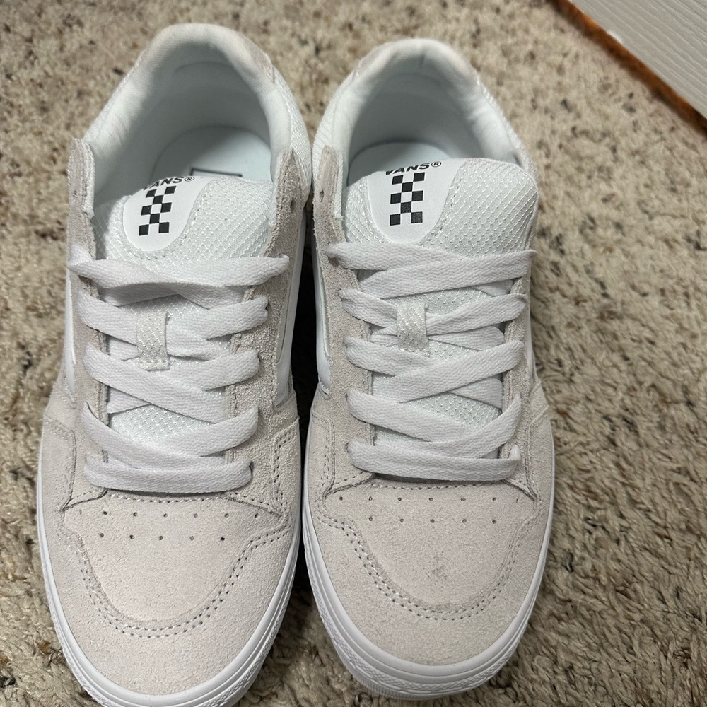 Vans White Suede Low-Top Sneakers with Checker Tongue
